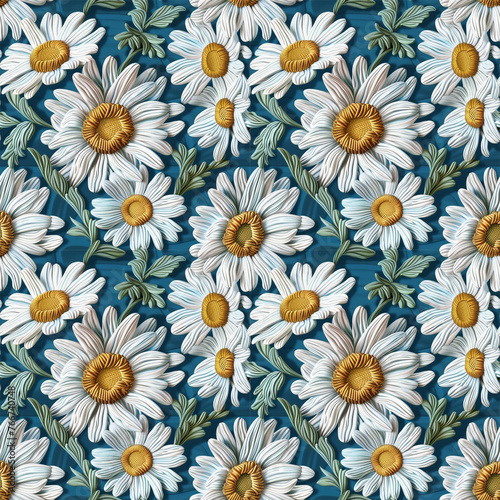 Floral embroidery from knitting wool, seamless pattern.