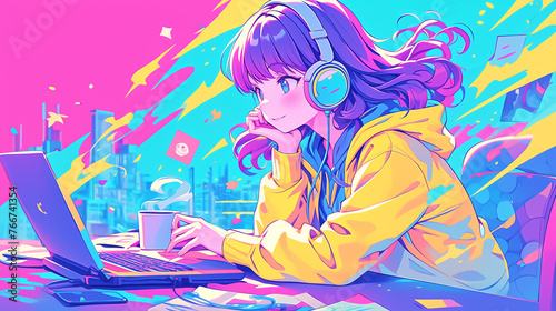 ノートパソコンを使う女の子　AI