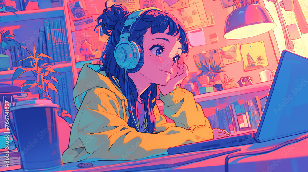 Obraz premium ノートパソコンを使う女の子 AI