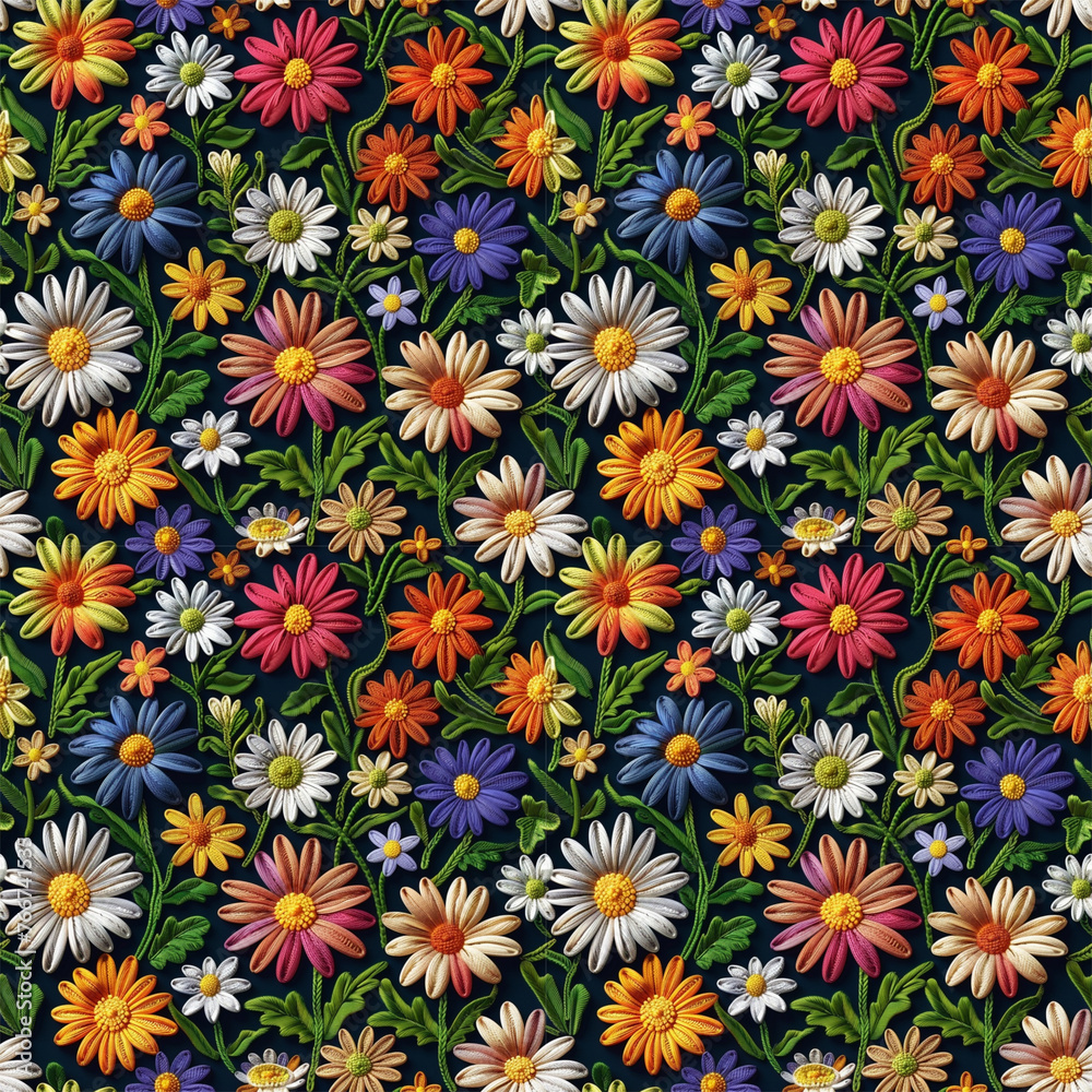 custom made wallpaper toronto digitalFloral embroidery from knitting wool, seamless pattern.