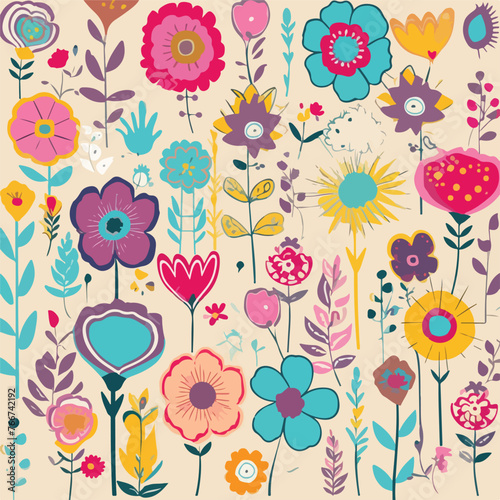 Painted flowers seamless vector background cartoon