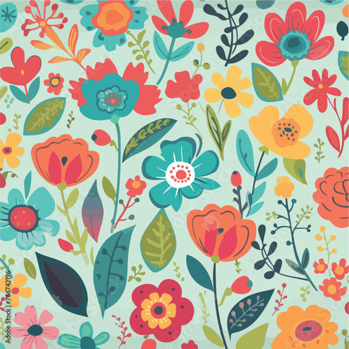 Painted flowers  seamless vector background cartoon