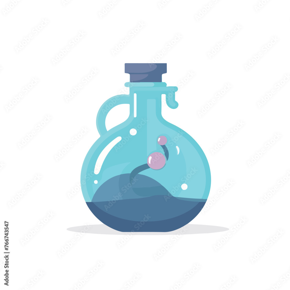 Round blue glass lab flask with chemical boiling bu - obrazy, fototapety, plakaty 