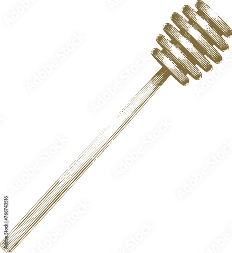 Honey Dipper in Vintage Engraving Style
