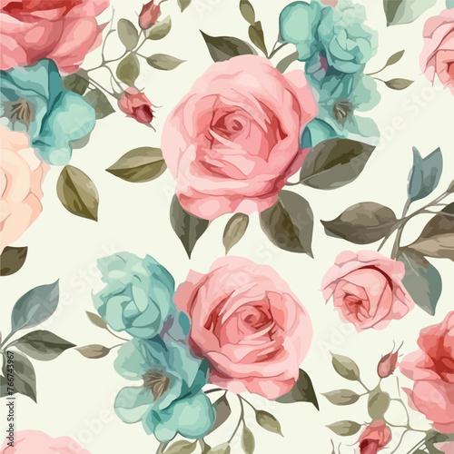 Seamless floral pattern with roses on light backgro