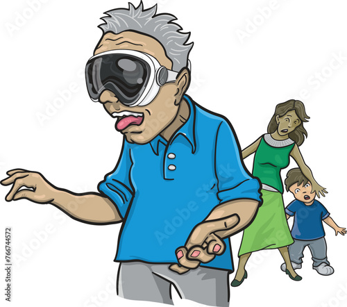 virtual reality goggles for augmented or virtual reality spacial experience, in funny vector illustration.
