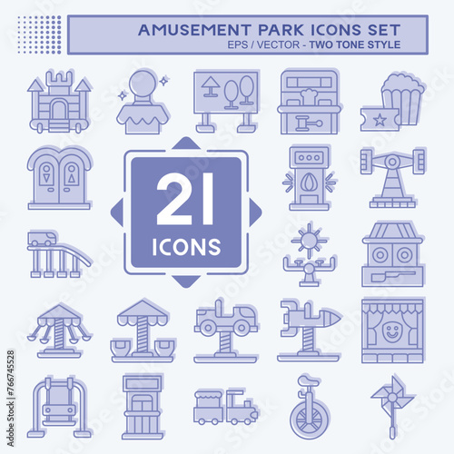 Icon Set Amusement Park. related to Circus symbol. two tone style. simple design editable. simple illustration