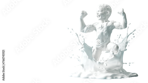 Splash of milk in form of boy's body on a white milk, isolate on a transparent background.