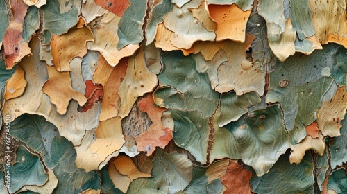 Multicolored Plane Tree Bark in Detail Vivid close-up of multicolored plane tree bark, featuring an array of textures and organic shapes.