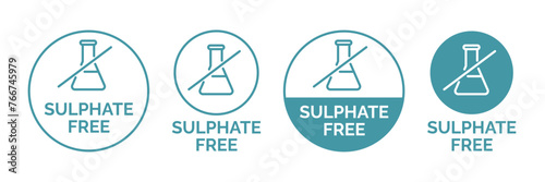 Sulfate free icon set vector collection. Sign badge symbol of Zero chemical shampoo, conditioner, cream or moisturizer emblem. For skin care or hair care protection seal for web app ui