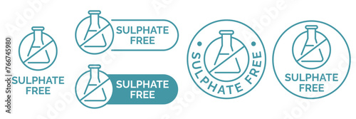 Sulfate free icon set vector collection. Sign badge symbol of Zero chemical shampoo, conditioner, cream or moisturizer emblem. For skin care or hair care protection seal for web app ui
