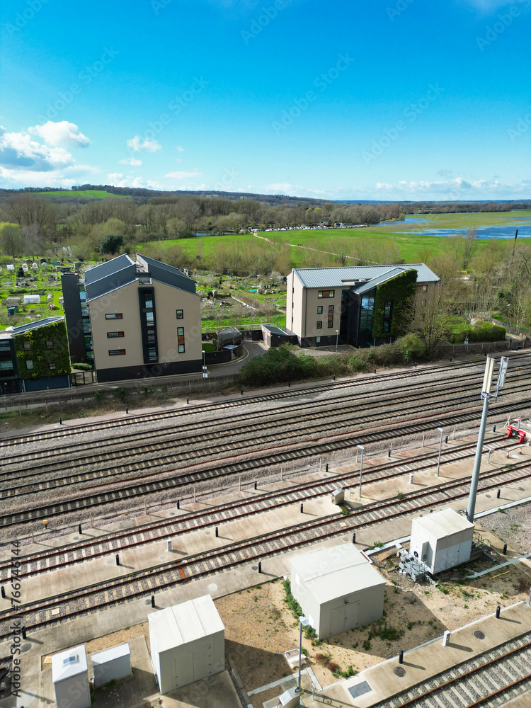 High Angle View From Central Railway Station of Oxford City, England UK. March 23rd, 2024 High Angle View From Central Railway Station of Oxford City, England UK. March 23rd, 2024