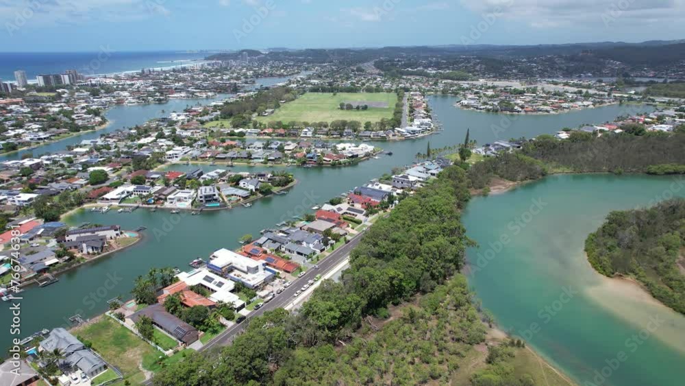 Mallawa Sports Complex And Surrounding Coastal Suburbs In Palm Beach, QLD, Australia. aerial shot Mallawa Sports Complex And Surrounding Coastal Suburbs In Palm Beach, QLD, Australia. aerial shot