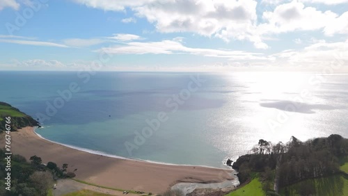 Morning aerial view over Blackpool Sands beach near Dartmouth, South Devon, UK photo