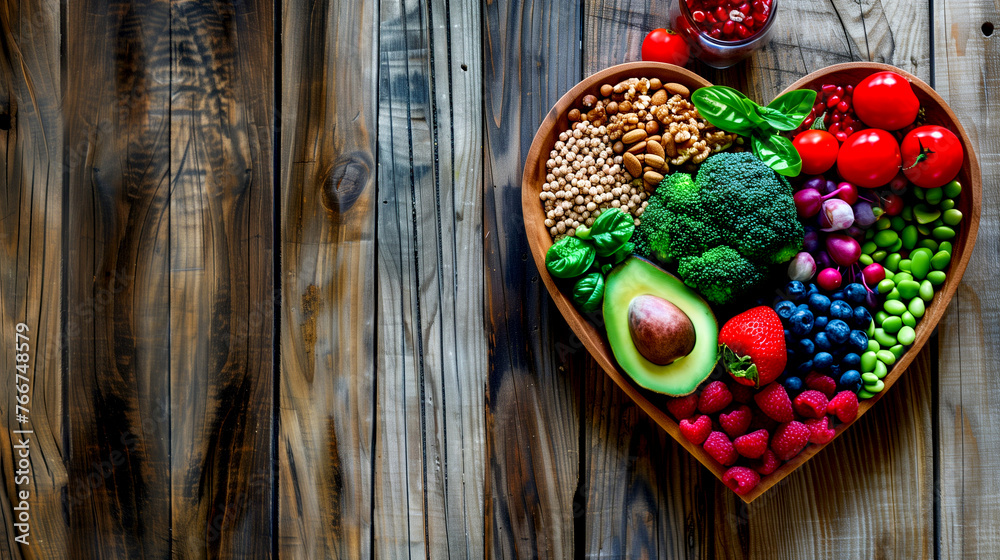 Fresh Fruits and Vegetables in a Heart- shaped Plate - Healthy Eating Fresh Fruits and Vegetables in a Heart- shaped Plate - Healthy Eating