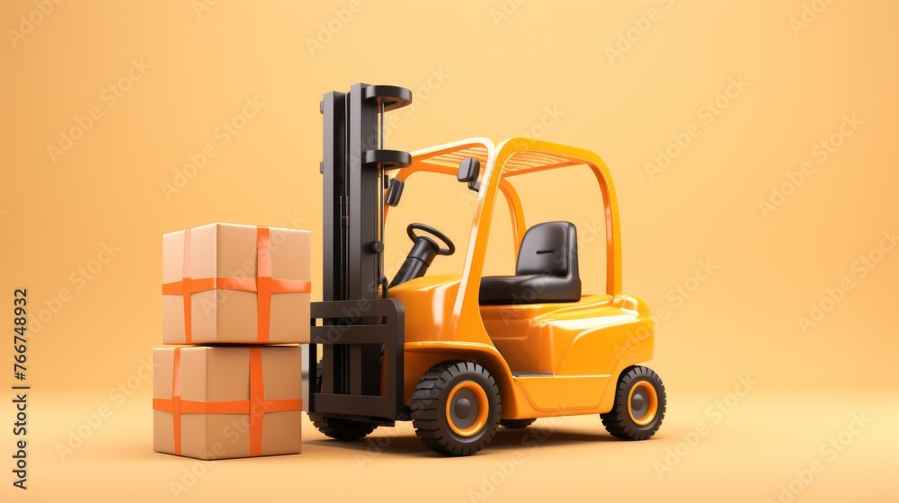 Yellow Forklift Carrying Boxes in a Warehouse Environment