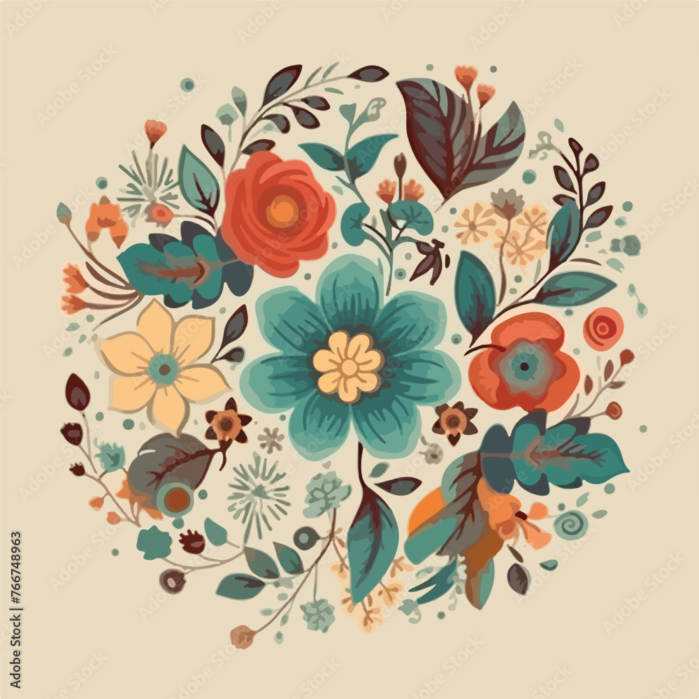 Vintage floral design cartoon vector illustration 