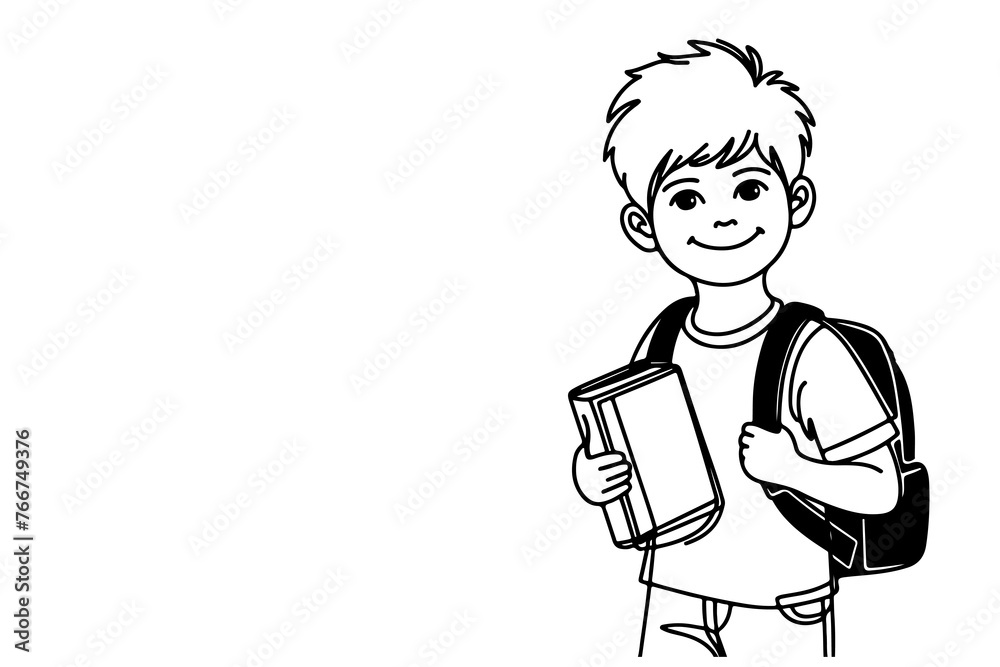 one continuous black line drawing young school boy back to school concept outline doodle vector illustration on white background one continuous black line drawing young school boy back to school concept outline doodle vector illustration on white background