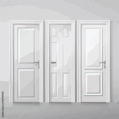 White wooden doors. Vector set of realistic closed