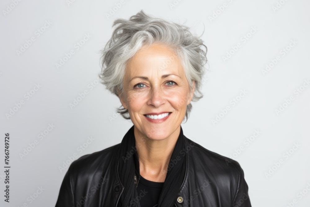 Portrait of a beautiful senior woman with short grey hair smiling at the camera. Portrait of a beautiful senior woman with short grey hair smiling at the camera.