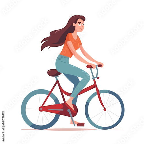 Young woman girl riding bicycle. cartoon vector 
