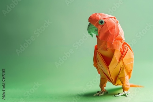 origami Parrot on pastel green background