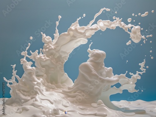 A splash of white milk on a blue background