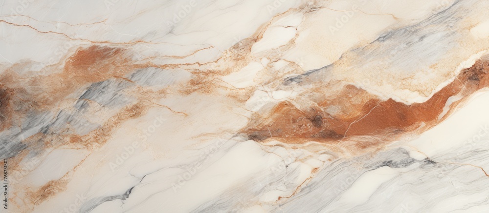 A luxurious piece of marble showcasing intricate brown and white veins running through its surface, adding elegance and uniqueness to any space