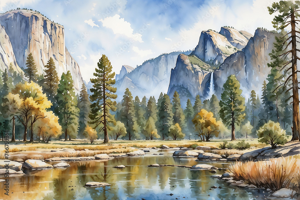 Watercolor Illustration - Yosemite National Park, California