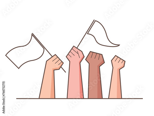 Hands waving flags in the air. rising up national flags