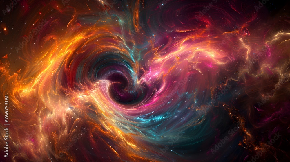 Portraying the cosmic dance of fire and ice, an abstract digital artwork mesmerizes with its vibrant orange and cool blue hues swirling together in intricate patterns. Portraying the cosmic dance of fire and ice, an abstract digital artwork mesmerizes with its vibrant orange and cool blue hues swirling together in intricate patterns.