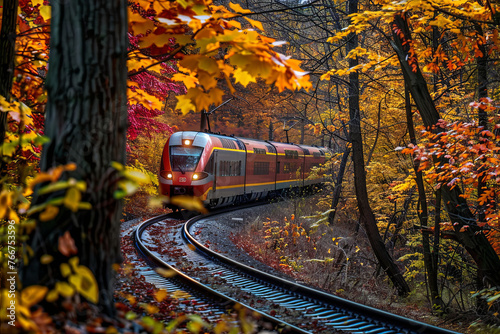 A train passing through, autumn foliage