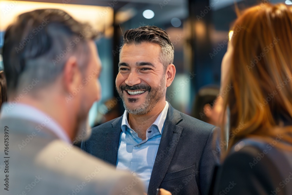 A salesperson networking at a business event, building relationships and expanding professional connections in a dynamic setting, Generative AI A salesperson networking at a business event, building relationships and expanding professional connections in a dynamic setting, Generative AI