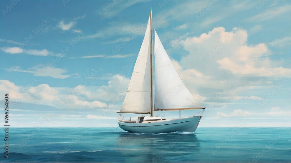 boat in turquoise sea waters against blue sky with white clouds. Captivating visuals of the idyllic serenity and adventure of a summer holiday on the open sea. generative ai
