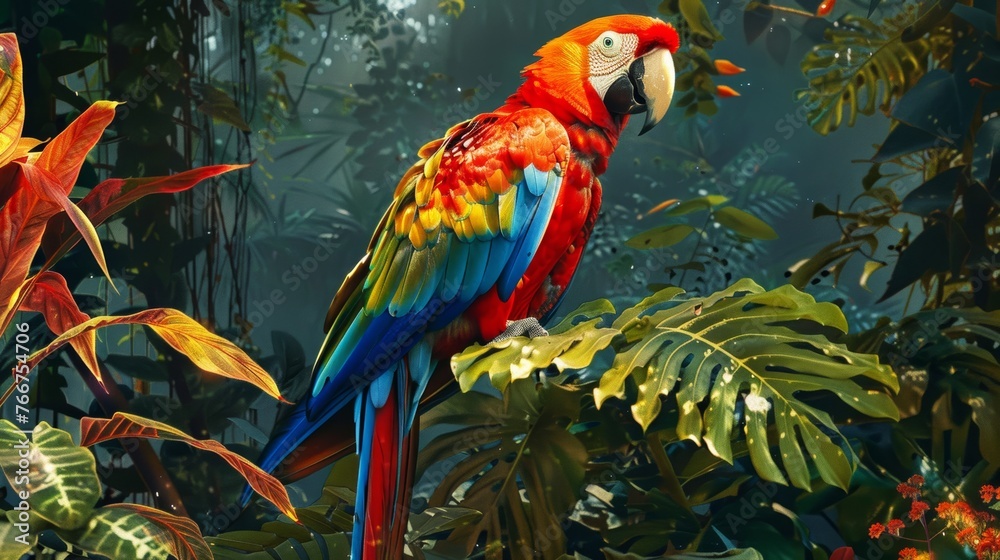 macaw parrot in forest background macaw parrot in forest background