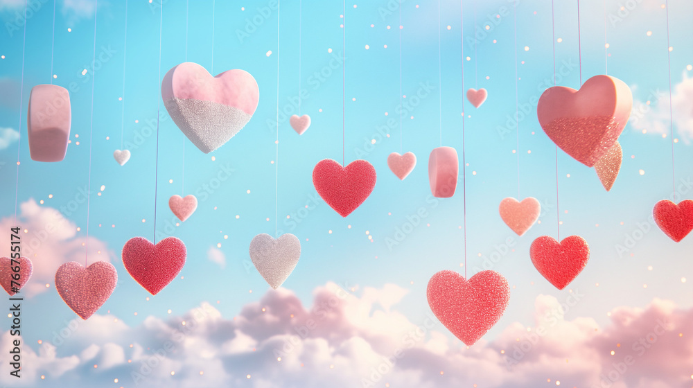 Hearts and Pills Floating with Sparkles in Sky