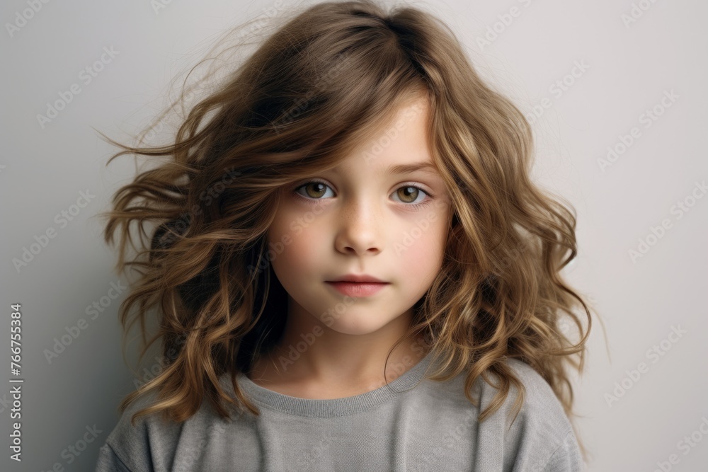 Portrait of a beautiful little girl with long curly hair. Studio shot. Portrait of a beautiful little girl with long curly hair. Studio shot.