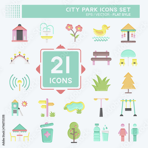 Icon Set City Park. suitable for Building symbol. flat style. simple design editable. design template vector. simple illustration