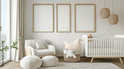 Mock up frame, lovely children room, home interior, 3d render