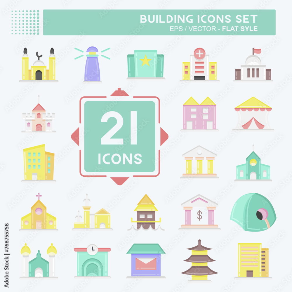 Icon Set Building. suitable for education symbol. flat style. simple design editable. design template vector. simple illustration