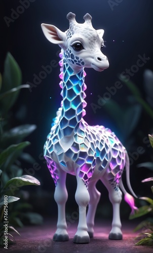 baby giraffe in luminescent quantum quillback, its shimmering scales refracting light in a dazzling array of colors photo