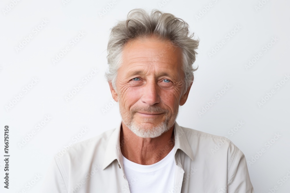 Portrait of senior man with grey hair. Isolated on white background.