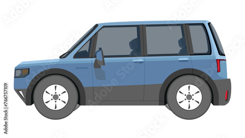 Cartoon vector or illustration of transport electric vehicles car SUV blue color. Can see inside no driving. Isolated on white background.