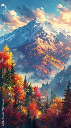 Majestic peaks under a canopy of autumn colors