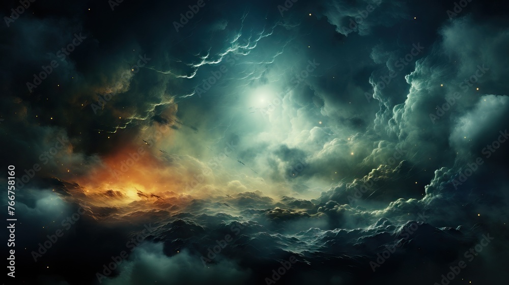Majestic clouds interstellar space with twinkling stars and cosmic energy