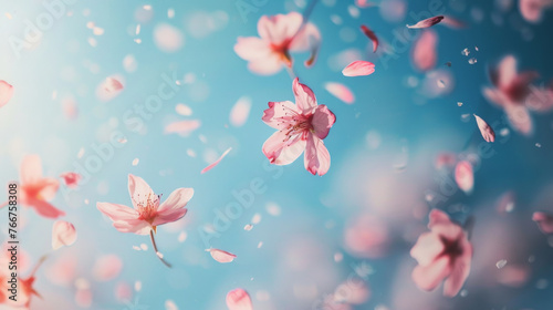 Serene Sakura Blossoms Adrift in Tranquil Blue Sky © artem