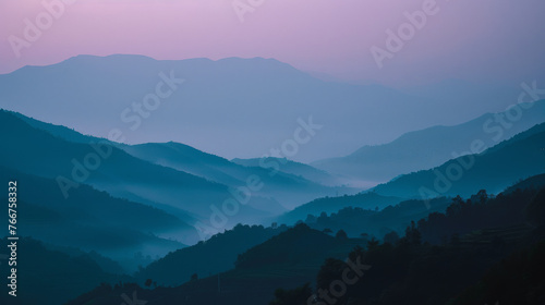 Serene Twilight Hues Over Mountain Layers © artem