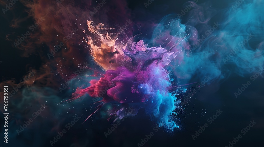 Colorful Liquid Explosion Underwater on Black - obrazy, fototapety, plakaty 