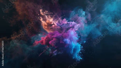 Colorful Liquid Explosion Underwater on Black