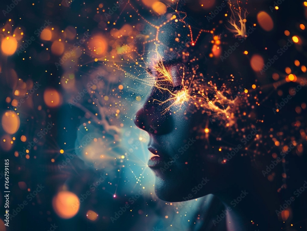 enlightened mind: glowing neurons in human brain enlightened mind: glowing neurons in human brain